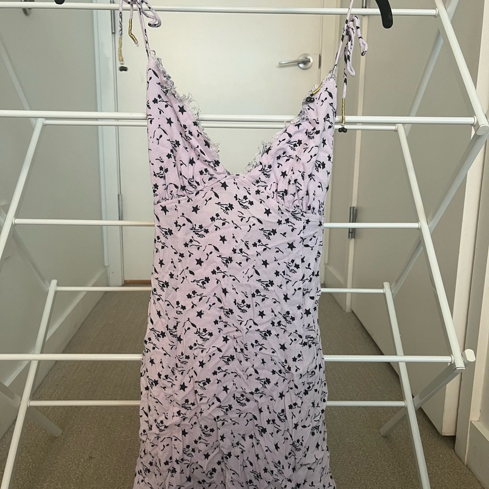 Free People Lilac Dress with Black Floral Design